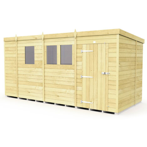 13 x 7 Feet Pent Shed - Single Door With Windows - Wood - L214 x W387 x H201 cm
