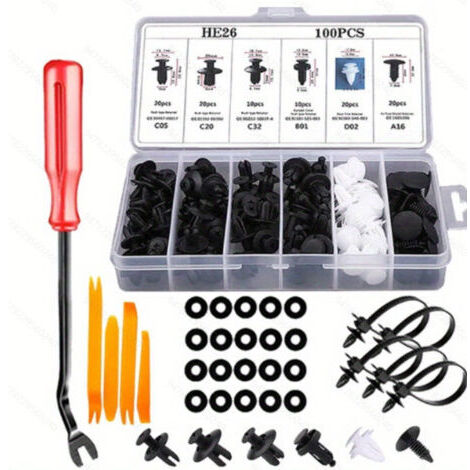 130 clips de rivet en plastique pour automobile, attaches de rivet en plastique universelles pour voiture, clips de fixation pour panneau de porte de voiture avec boîte de rangement et outil de
