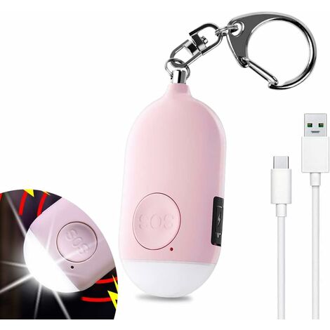 130 DB Alarme Personnelle d'urgence,Rechargeable Alarme de Sécurité avec LED Lampe de Poche Torche Alarme Anti Agression,pour Femme Enfants Personnes Agées Aventurier – Rose
