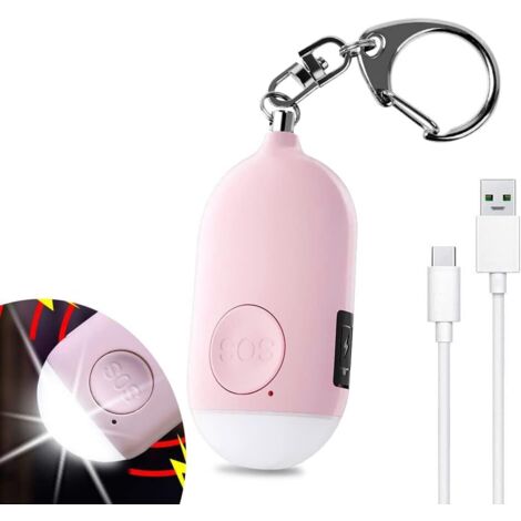 130 DB Alarme Personnelle d'urgence,Rechargeable Alarme de Sécurité avec LED Lampe de Poche Torche Alarme Anti Agression,pour Femme Enfants Personnes Agées Aventurier – Rose