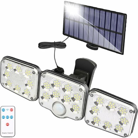 130 LED Bewegungsmelder Outdoor Solarleuchte, 1300 Lumen Solar Gartenleuchte, Solarlampe mit 5m Kabel, LED Wandstrahler mit Fernbedienung, IP65 wasserdicht