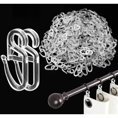 130 Stück Gardinenhaken mit 6-mm-Ösen, transparente Rollgardinenclips für Gardinenschienen und -stangen, Gardinenzubehör für Schlafzimmer und Wohnzimmer