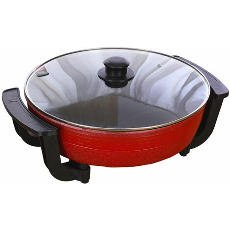 1300W 6L Haushalt Elektro Twin Hot Pot Feuertopf Suppentöpfe Kochwerkzeug Stieltopf Kochgeschirr Kochtopf 38x18cm Rot