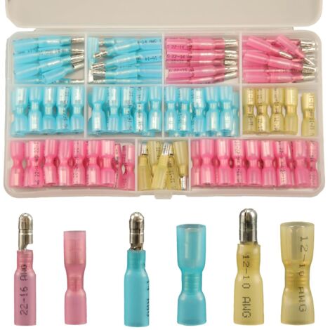 130pcs Bullet Terminal Connecteurs Kit Mâle et Femelle, Cosses Electriques à Sertir Thermorétractables, Étanche Connecteurs de Fil Cosse Thermosoudable Kit de Connecteurs de Bornes de Qualité Marine