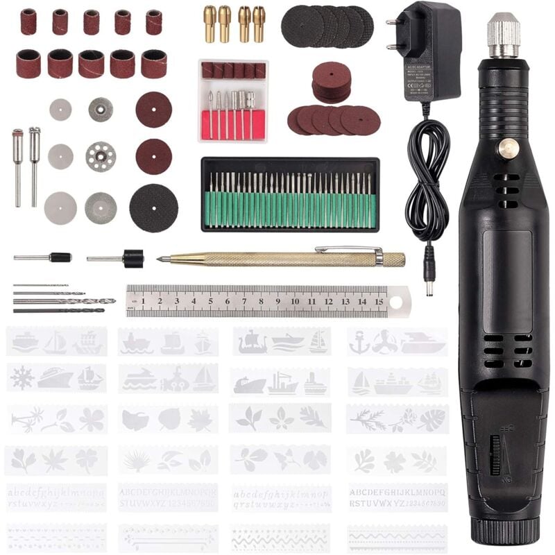 Image of 130-teiliges elektrisches Rotationswerkzeug-Set, ergonomischer Griff mit 30 Schleifnadeln