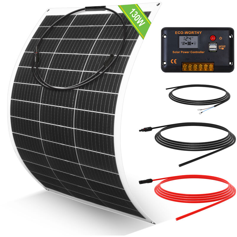 

130W 12V/24V Flexibles Solar Panel-Kit Semi-Ultra-Light RV-Marine Boot