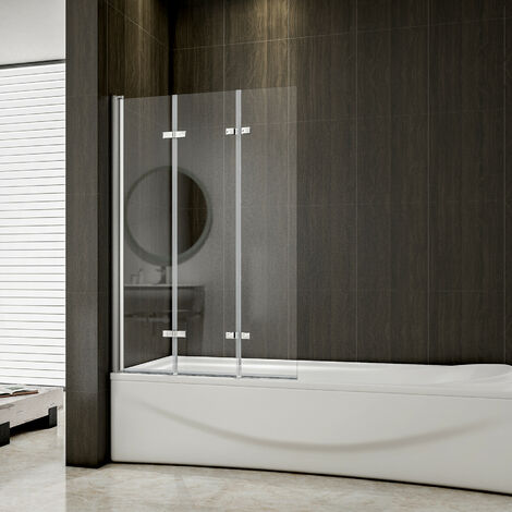 130x140cm Badewannen 3 tlg. Faltwand Aufsatz 180° Duschwand Duschabtrennung - Transparent
