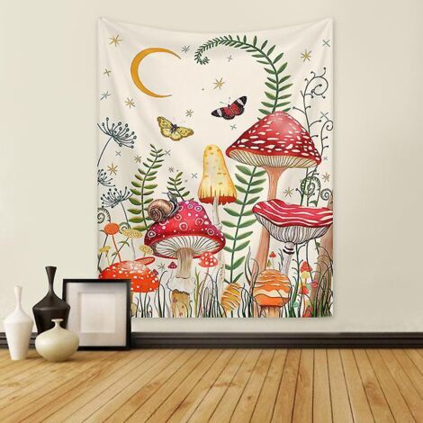 130x150cm Champignons Fantastiques Blanc Tenture Murale Tapisserie Pour La Nature Dcorations Couvre-lit Courverture Pour La Maison Salon Chambre D