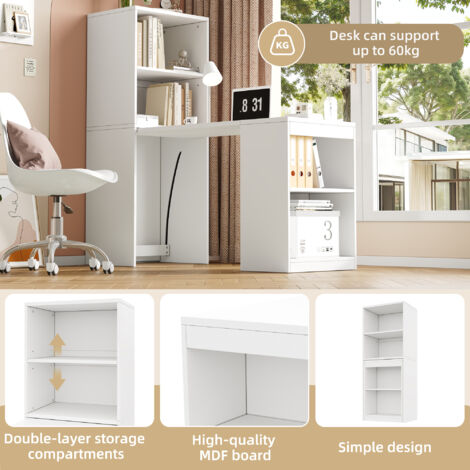 130x51x137 cm. Tablette pliante multifonctionnelle qui combine à la fois un bureau et un meuble de rangement. Elle dispose de quatre compartiments pour une organisation efficace des affaires.