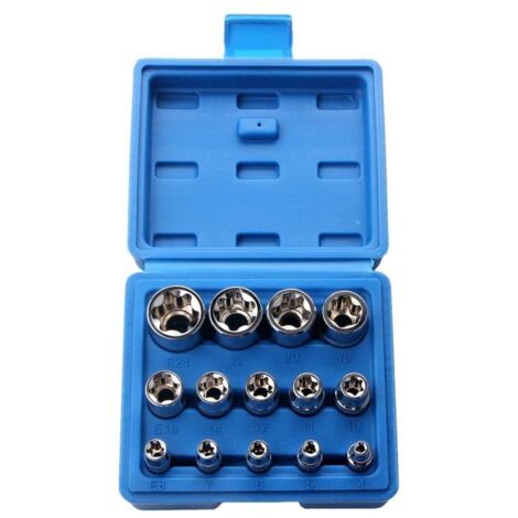 (130x57x115mm) Set di 14 bussole Torx esagonali E4-E24