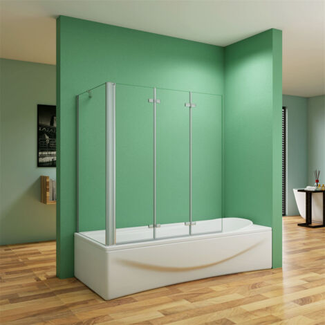 130x70x140cm ESG Faltwand mit Seitenwand Badewannenaufsatz Duschtrennwand auf Badewanne