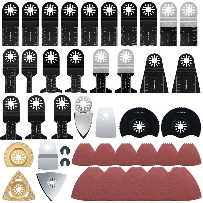 Choyclit - 131 Pcs Lames de Scie Oscillantes, Outil Multifonction Saw Blades Accessoires Kit, Bois Plastique Métal Universelle Outil Multifonctions