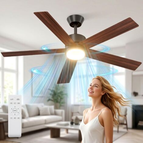 132 cm Ventilateur de Plafond avec Lumière et Télécommande,Moteur DC Réversible Silencieux,5 Pales,6 Vitesses,LED Lampe