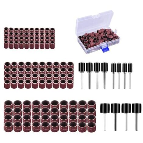 132 Pièces Kit d'anneaux de ponçage, comprenant 120 bandes ponçage et 12 rouleaux abrasifs pour Outils Rotatifs -