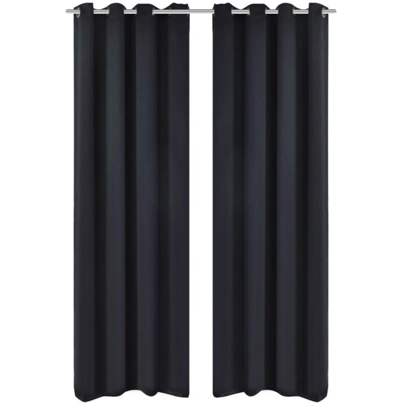 2 pcs Black Blackout Curtains with Metal Rings 135 x 245 cm Vidaxl