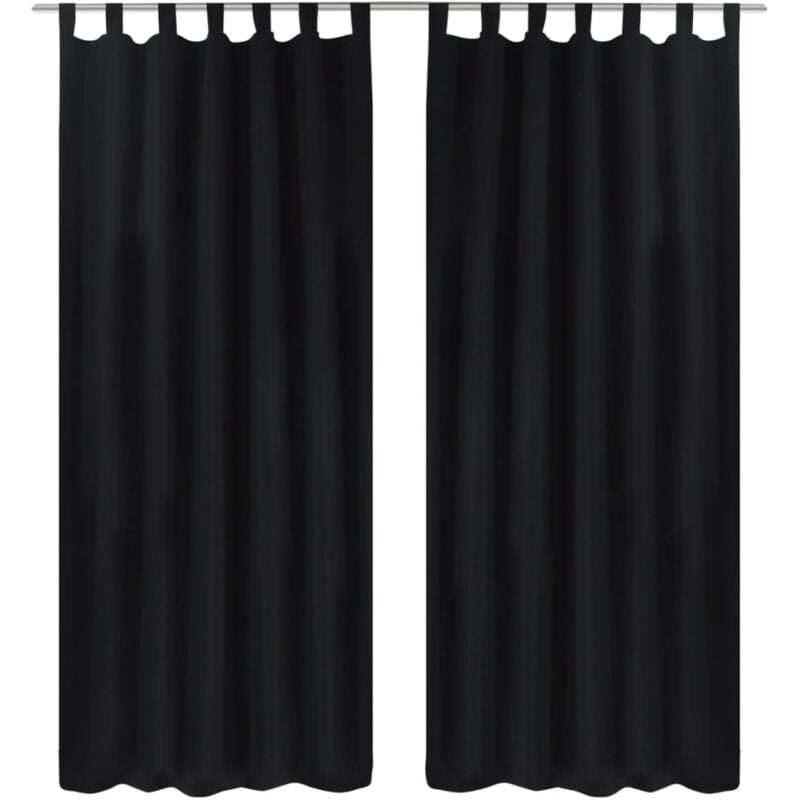 2 pcs Black Micro-Satin Curtains with Loops 140 x 225 cm Vidaxl