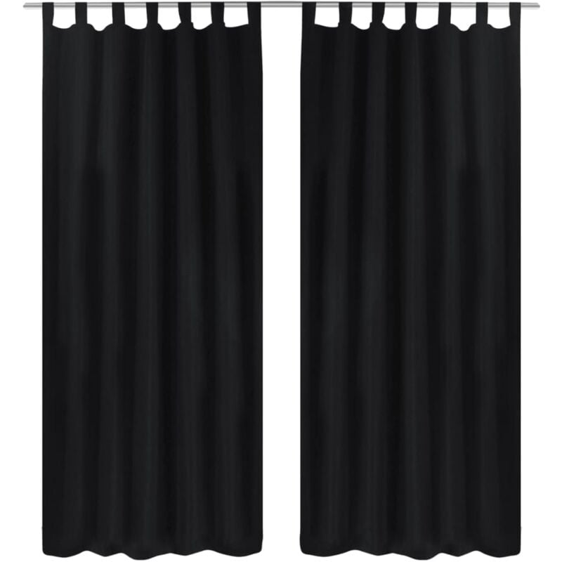 2 pcs Black Micro-Satin Curtains with Loops 140 x 245 cm Vidaxl