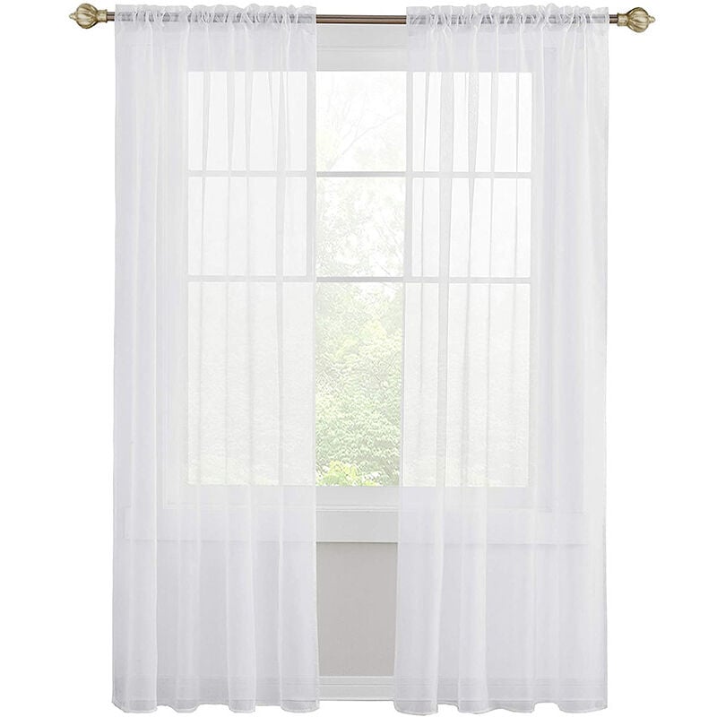 Csparkv - 132x243 cm Blanc Rideaux Voilage à Oeillet Rideau Semi-Transparent intérieurs pour Chambre Salon Maison