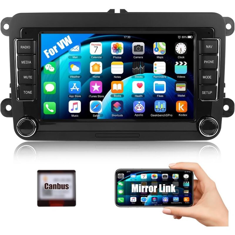 1+32G Android 13 Autoradio avec Navi pour VW Golf 5 Polo Skoda, 7 Pouces Écran avec GPS/WiFi/Bluetooth/USB/FM/RDS/EQ/Commande au Volant