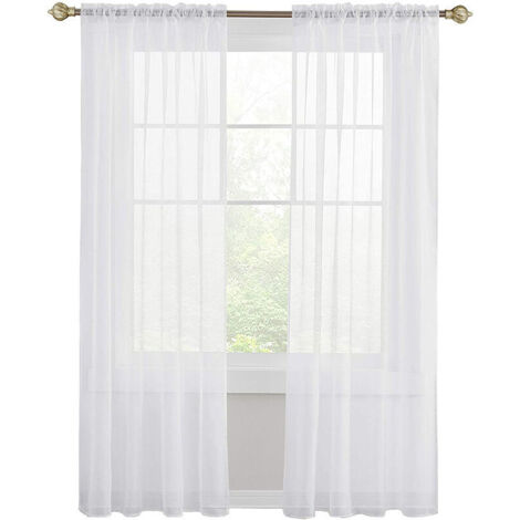 132x243 cm Blanc Rideaux Voilage à Oeillet Rideau Semi-Transparent intérieurs pour Chambre Salon Maison