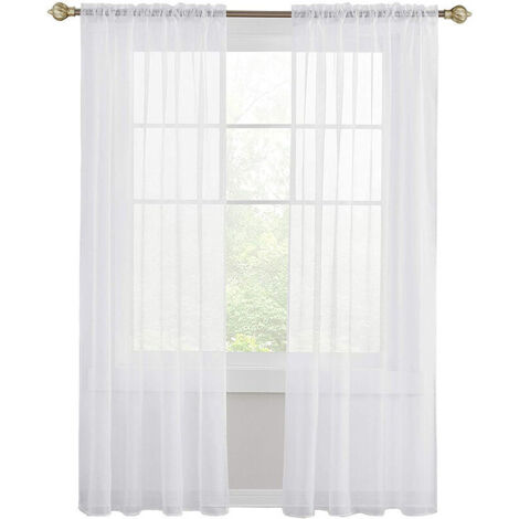 132x243 cm Blanc Rideaux Voilage à Oeillet Rideau Semi-Transparent intérieurs pour Chambre Salon Maison