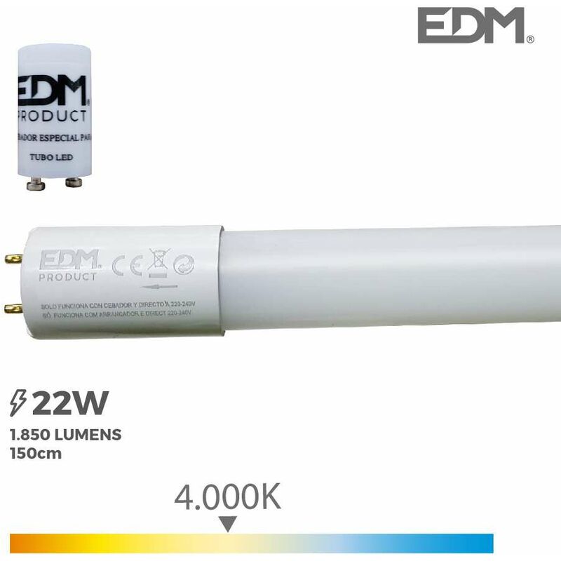 EDM - Tubo led t8 22w 1850 lm 4000k luce del