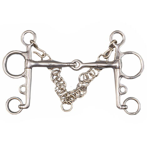 13,5", Argent: Bouchée Pelham en acier articulé, bouche fine de 12 mm avec barbes et crochets