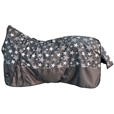 135 cm, grigio scuro stelle piccole: Coperta da paddock per cavalli modello Pittsburgh Stars tessuto esterno 600 denari imbottitura 300 g