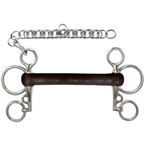 13,5 cm: Morso pelham in gomma flessibile e acciaio inox con barbozzale e aste corte