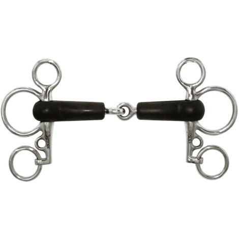 13,5 cm: Morso pelham snodato con gomma rigida e inox completo di barbozzale 20 mm
