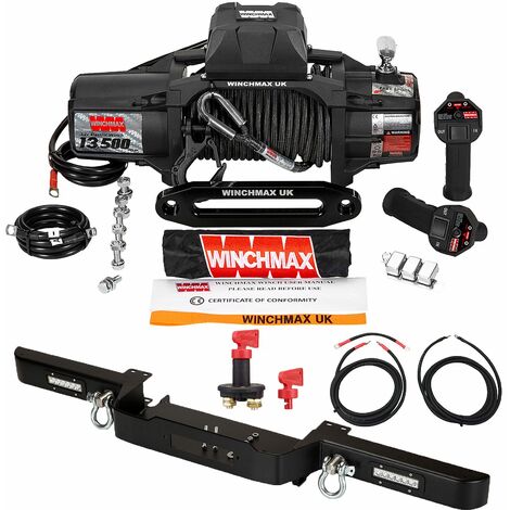 13,500lb (6,123kg) 'SL Series' 12v Military Grade Winch. Defender Bumper, 25m x 10mm Armourline Rope, Isolator.