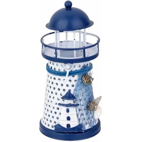 13.5cm Phare Peint à la Main Modèle de Fer Bougeoir Décoration Thème de Plage - Phare