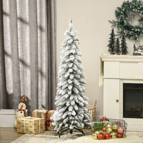 135cm Sapin de Noël artificiel, avec structure en acier, 253 branches enneigées, base pliable, 135 cm de haut, vert.