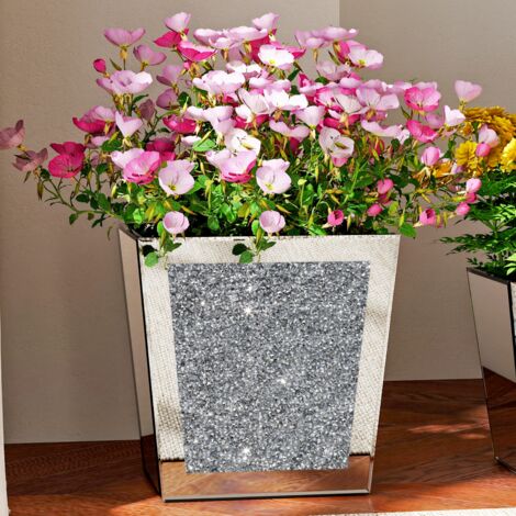 13.77in Modern Glam Mirrored Crystal Geometric Planter - Decorative Vase for Indoor Dry Flower & Home Accent