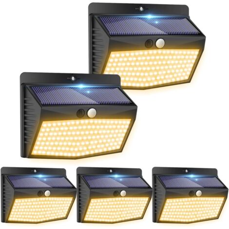 138 luci solari a LED per esterni, bianco caldo, 3 modalità, wireless, sensore di movimento, illuminazione solare impermeabile per esterni per decorazioni da giardino / confezione da 5