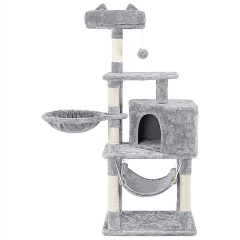Yaheetech 139cm Cat Tree Tower, Cat Stand, Cat Scratching Post with Kitten Condo/Perch/Platform/Hammock/Basket/Cat Toy/ 5 Cat Scratching Posts for 2-3 Indoor Cats, Light Grey