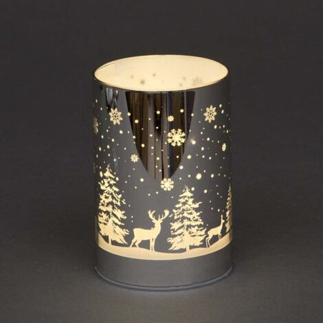 13cm Christmas Decorated Vase Table Forest Scene Silver