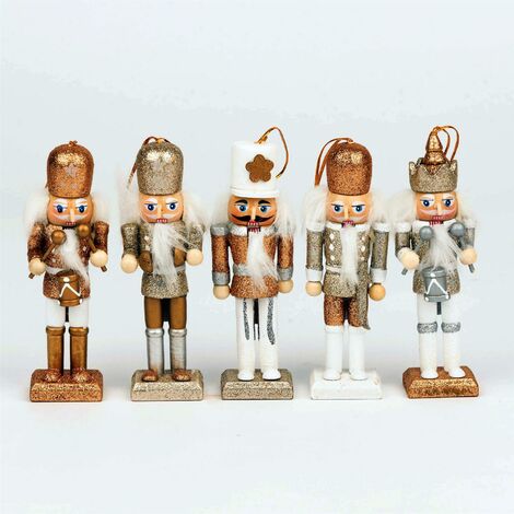 13cm Wooden Nutcrackers Figures Christmas Ornament 5Pcs Set Gold,Silver,White