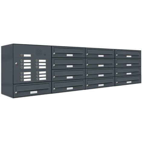 13er Briefkasten Anlage Aufputz - Wandmontage RAL 7016 Anthrazit Klingel