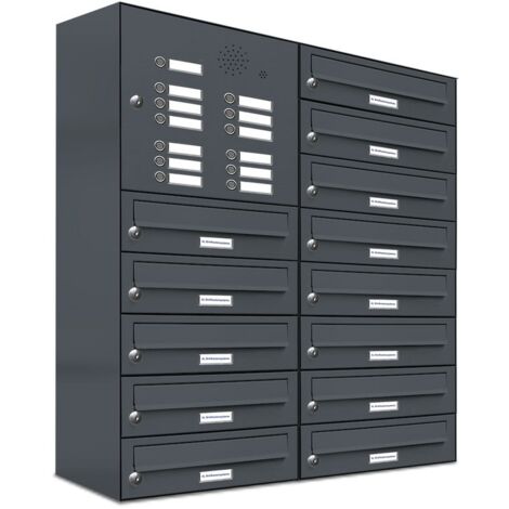 13er Briefkasten Anlage Aufputz - Wandmontage RAL 7016 Anthrazit Klingel