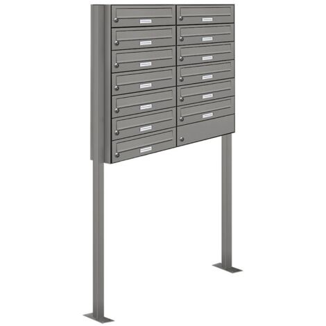13er Premium Standbriefkasten Aluminiumgrau RAL 9007 freistehend Postkasten Ständer