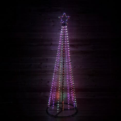 PREMIER DECORATIONS 13ft 4m Premier Christmas Outdoor Black Pin Wire LED Pyramid Maypole Tree in Rainbow