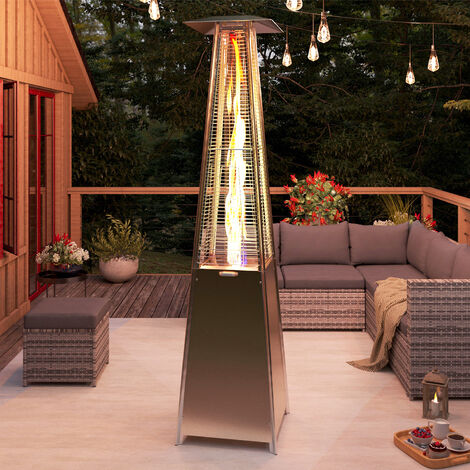 13KW Patio Gas Heater with Cover Outdoor Pyramid Heater Garden standing Tower Heater with Wheel, Stainless Steel