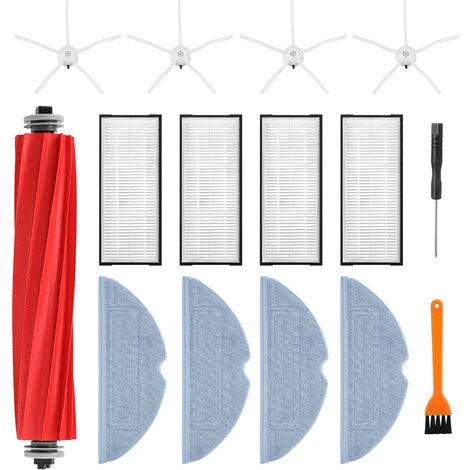 13pc Ersatzteile Zubehör für Xiaomi Roborock S7 S7+ S7 Plus S7 MaxV S7 Pro S7 MaxV Ultra T7 T7S Plus Staubsauger Zubehörset, 1 Hauptbürsten, 4 Seitenbürsten, 4 HEPA Filter, 4 Tücher（Schwarz）