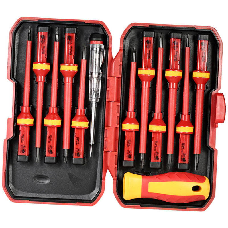 13pcs 1000V Changeable Insulated Screwdrivers Set with Magnetic Slotted Phillips Pozidriv Torx Bits Electrician Repair Tools Kit