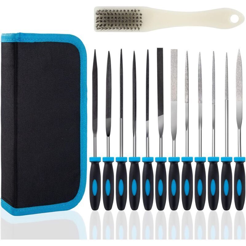 13PCS Carbon Steel/Diamond Files and Rasps, 150mm Flat/Round/Half-Round/Triangular Files/Needle Files for Wood, Metal, Leather, and Plastic for