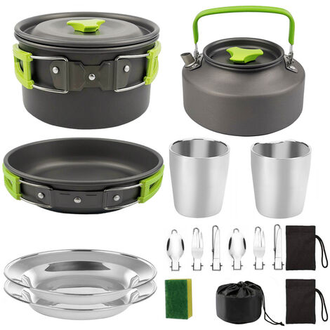 13pcs en Plein Air Camping Cuisine Marche Ustensiles Vaisselle Cuisinière Kit Voyage Poêle Randonnée Pique-Nique Camping Outils,Green,états-unis