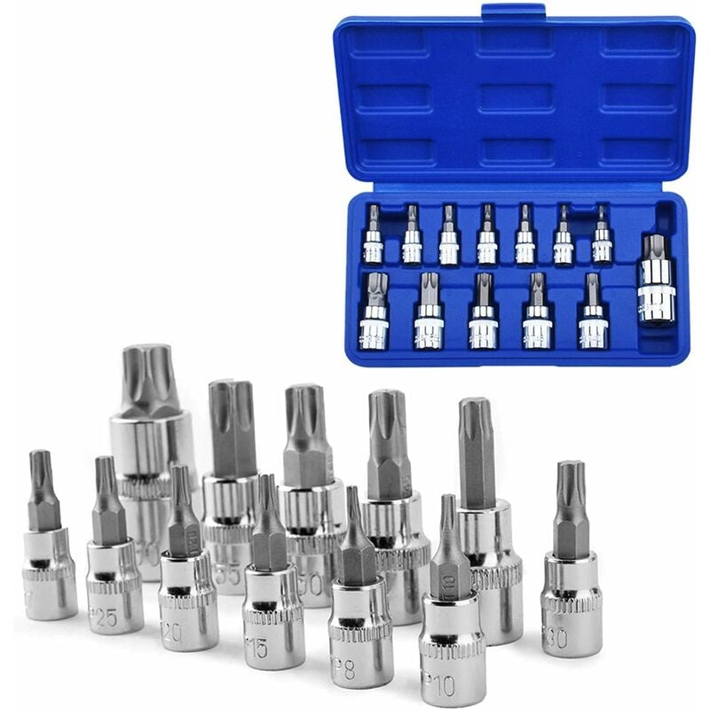 Ersandy - 13pcs Ensemble de Clé à Douille Torx Socket Shank Tool Tournevis Bit Set pour L'entretien de la Maison