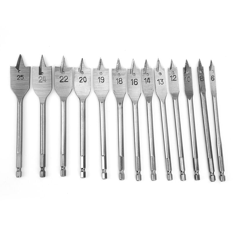 Image of 13PCs Flachbohrer 1/4 Zoll Griff Holzbearbeitung Bohrwerkzeug Lochffner arbeitssparend 6-25MM