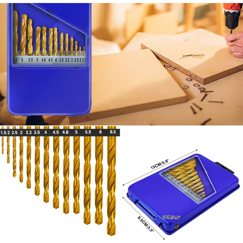 13pcs forets à métaux extra longs ø 1.5-6mm forets hélicoïdaux forets acier hss set de forets